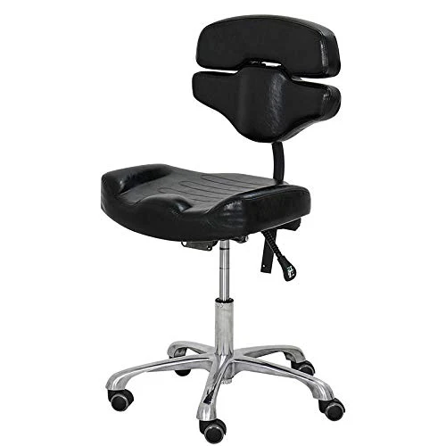 Sgabello da Lavoro con Rotelle,Sgabello Ruote con Nero Similpelle Posto Sedere,Altezza Regolabile 46-60 cm,Capacità di Car...
