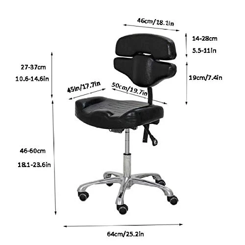 Sgabello da Lavoro con Rotelle,Sgabello Ruote con Nero Similpelle Posto Sedere,Altezza Regolabile 46-60 cm,Capacità di Car...