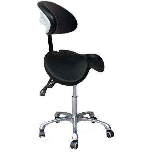 Sgabello per Estetista con Ruote，Sgabello Camera da Letto con Nero PU Similpelle Posto Sedere，Altezza Regolabile 49-65 cm，...
