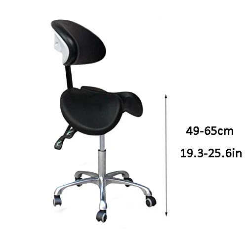 Sgabello per Estetista con Ruote,Sgabello Camera da Letto con Nero PU Similpelle Posto Sedere,Altezza Regolabile 49-65 cm,...