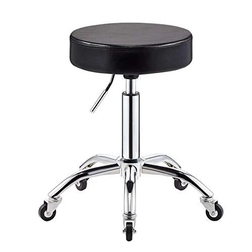 Sgabello Regolabile con Rotelle,Sgabello Sedia con Nero PU Similpelle Posto Sedere,Altezza Regolabile 45-58 cm,Capacità di...