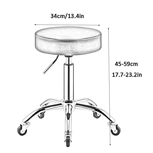 Sgabello Regolabile con Rotelle,Sgabello Sedia con Nero PU Similpelle Posto Sedere,Altezza Regolabile 45-58 cm,Capacità di...