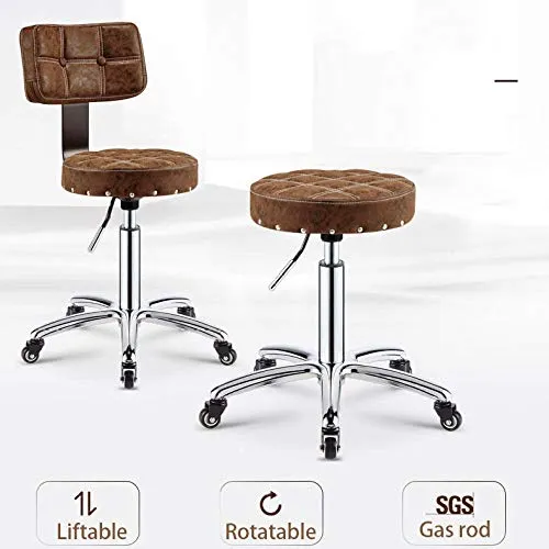 Sgabello Regolabile con Rotelle,Sgabello Sedia con Nero PU Similpelle Posto Sedere,Altezza Regolabile 45-58 cm,Capacità di...