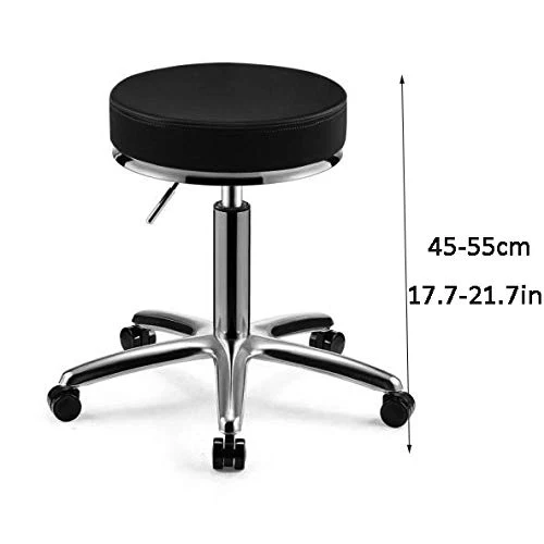 Sgabello Regolabile con Ruote,Sgabello Sedia con Nero PU Similpelle Posto Sedere,Altezza Regolabile 45-55 cm,Capacità di C...