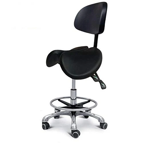 Sgabello Ruote con Rotelle，Sgabello Officina con Nero Con Anello Al Piede PU Similpelle Posto Sedere，Altezza Regolabile 49...