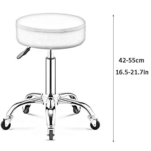 Sgabello Scrivania con Rotelle,Sgabello Sgabelli con Bianca Similpelle Posto Sedere,Altezza Regolabile 42-55 cm,Capacità d...