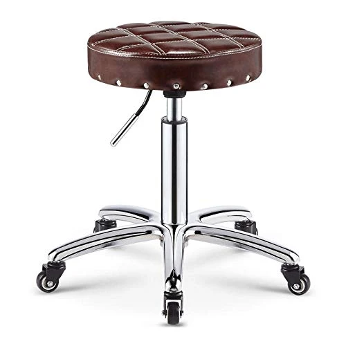 Sgabello Sgabelli con Rotelle,Sgabello Industriale con Marrone Similpelle Posto Sedere,Altezza Regolabile 45-59 cm,Capacit...