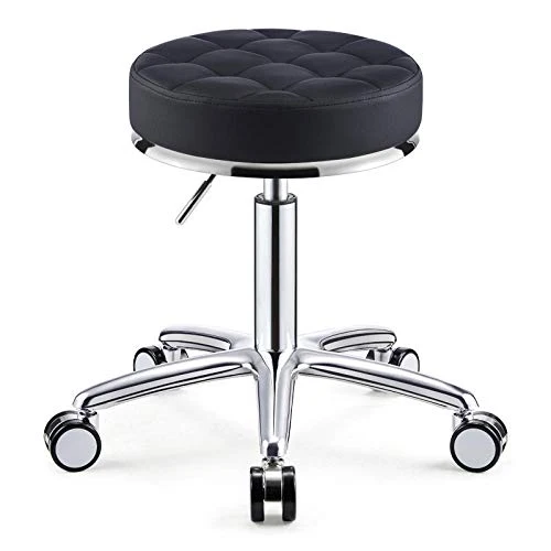 Sgabello Ufficio con Ruote，Sgabello Regolabile con Nero PU Similpelle Posto Sedere，Altezza Regolabile 45-55 cm，Capacità di...