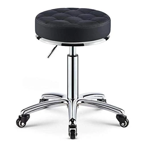 Sgabello Ufficio con Ruote,Sgabello Regolabile con Nero PU Similpelle Posto Sedere,Altezza Regolabile 45-55 cm,Capacità di...