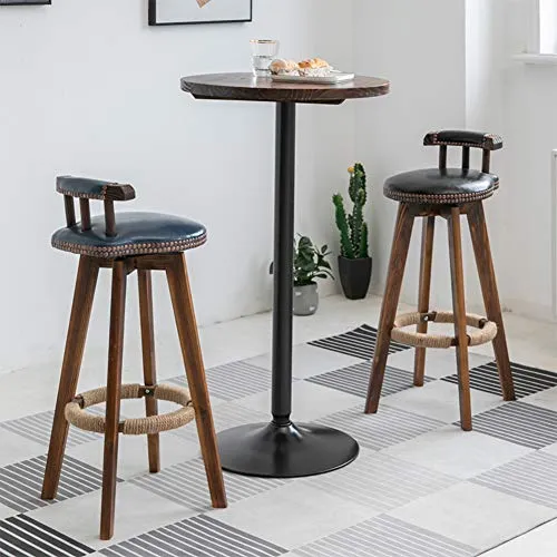 Sgabelli da Bar con Schienale, Sgabello Pelle PU Pelle PU Legno Massello Legno Massello di Stile Industriale, 2--1 Sgabell...