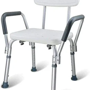 DZX Panca da Doccia, Sgabello da Bagno con braccioli e Schienale, Supporto per la Mobilità del Bagno con Struttura Allumin...