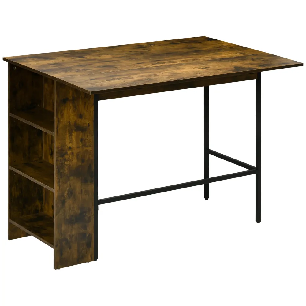 EASYCOMFORT Bancone Bar Pieghevole Stile Industriale con Scaffale 3 Ripiani, 120x76x91.4cm