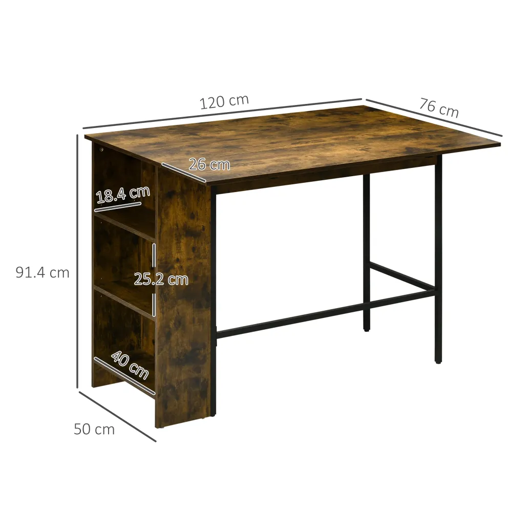 EASYCOMFORT Bancone Bar Pieghevole Stile Industriale con Scaffale 3 Ripiani, 120x76x91.4cm