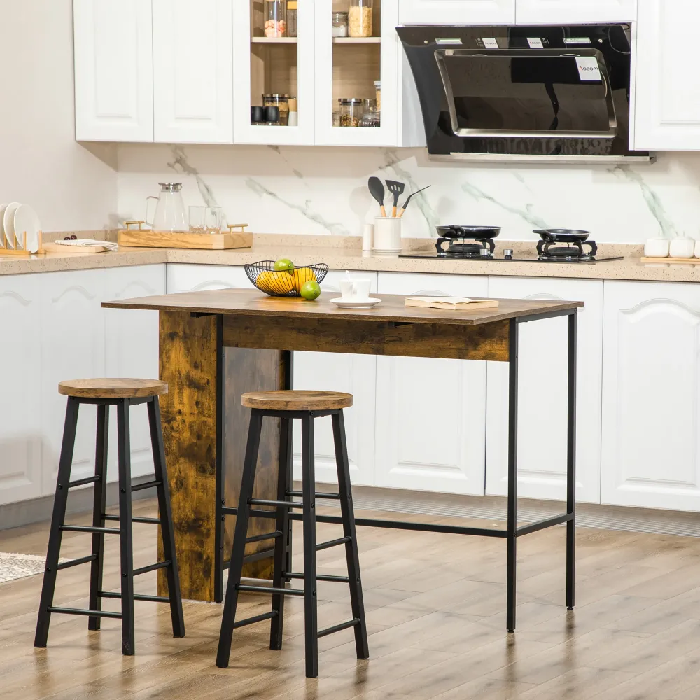 Easycomfort Bancone Bar Pieghevole Stile Industriale con Scaffale 3 Ripiani, 120x76x91.4cm