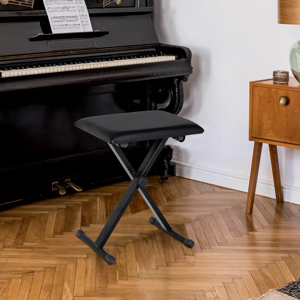 Easycomfort Panca per Pianoforte Imbottita Altezza Regolabile Pieghevole Antiscivolo, Nero, 39x29x47cm