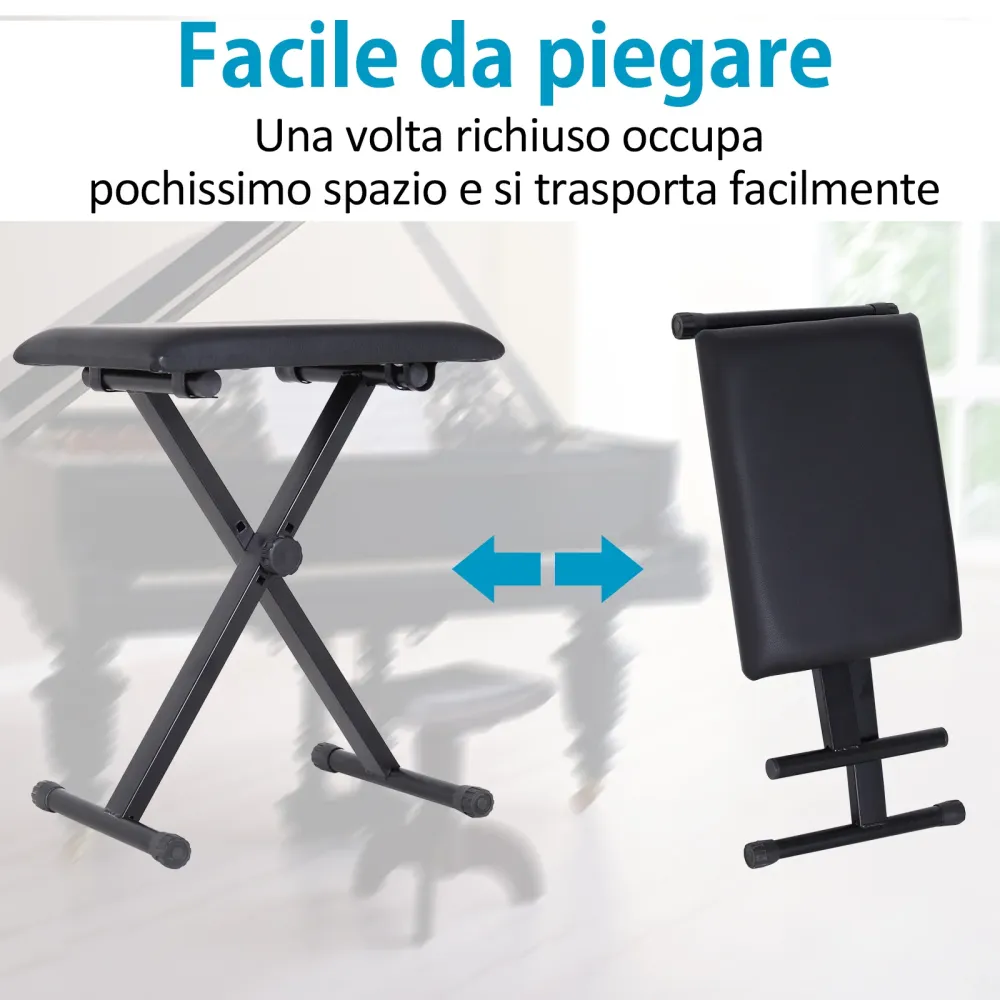 Easycomfort Panca per Pianoforte Imbottita Altezza Regolabile Pieghevole Antiscivolo, Nero, 39x29x47cm