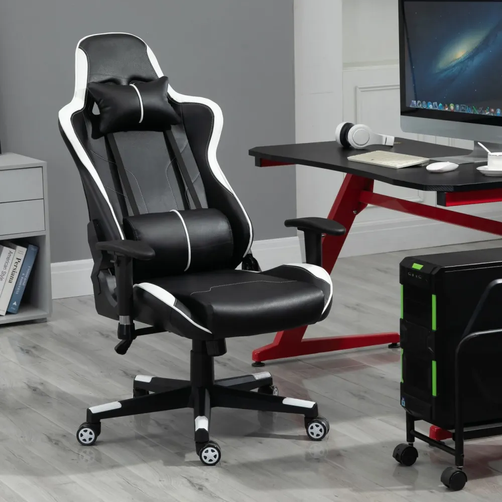 Easycomfort Poltrona da Gaming con Altezza Schienale Regolabile, Sedia Ufficio con Poggiatesta e Cuscino Lombare Nera e Bi...