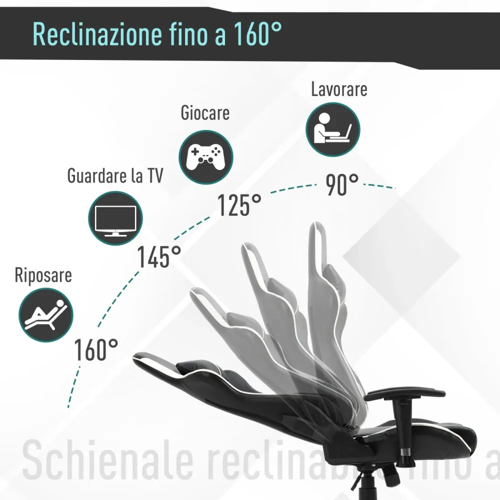 Easycomfort Poltrona da Gaming con Altezza Schienale Regolabile, Sedia Ufficio con Poggiatesta e Cuscino Lombare Nera e Bi...
