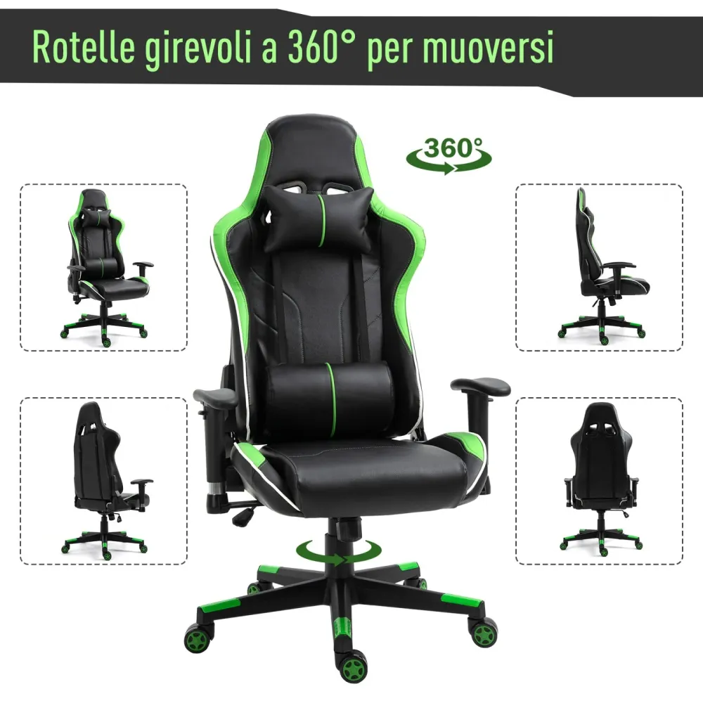 EASYCOMFORT Poltrona Gaming con Altezza e Schienale Regolabile Sedia da Ufficio Nera e Verde