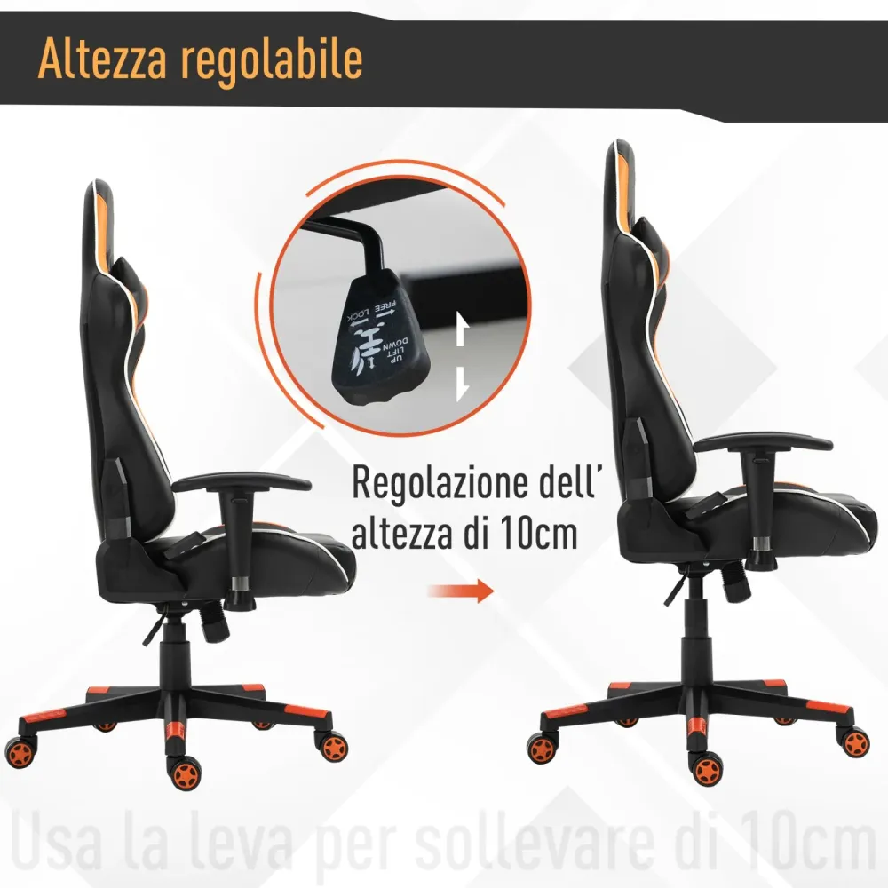 EASYCOMFORT Poltrona Gaming con Altezza e Schienale Regolabile Sedia da Ufficio Nera e Arancione