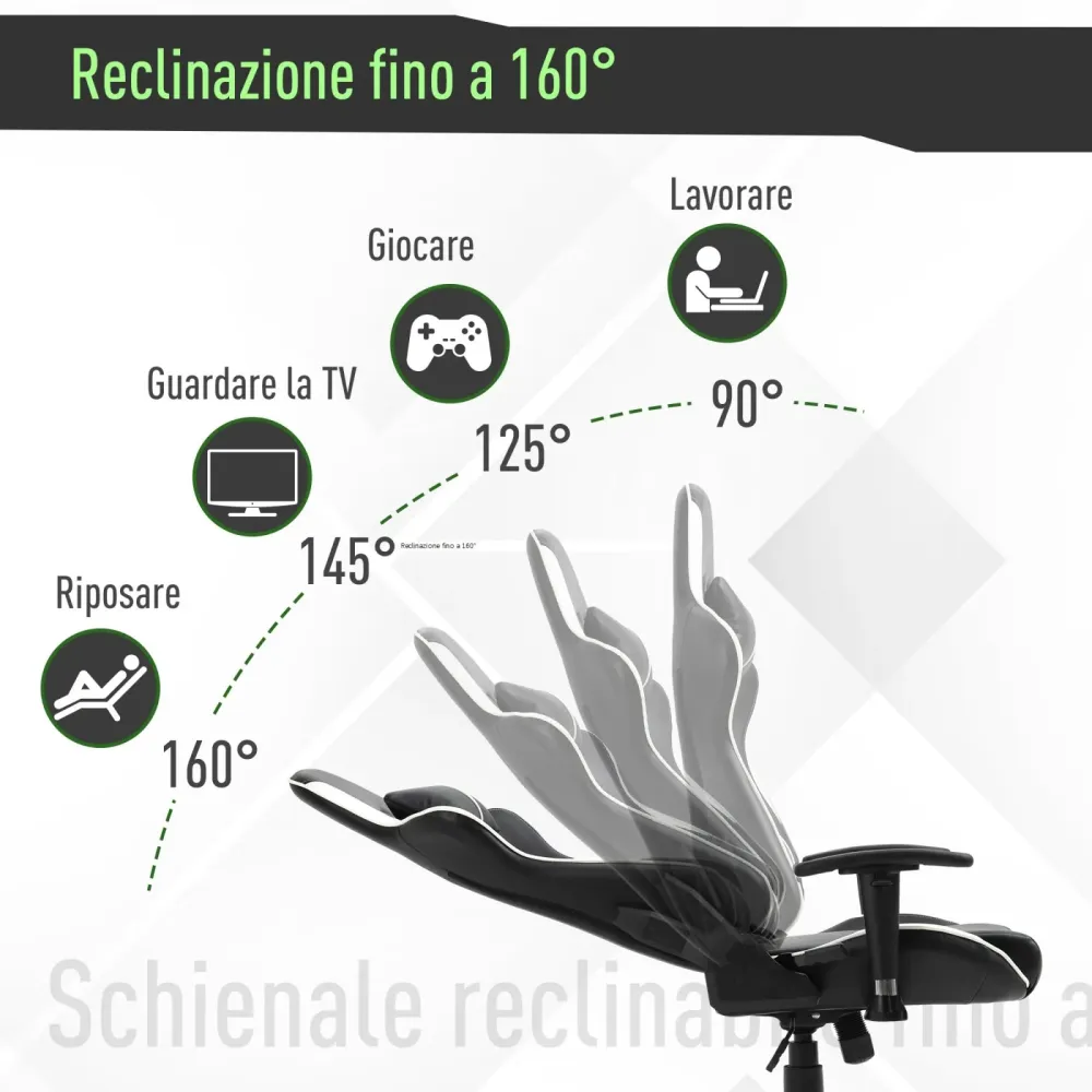 EASYCOMFORT Poltrona Gaming con Altezza e Schienale Regolabile Sedia da Ufficio Nera e Verde