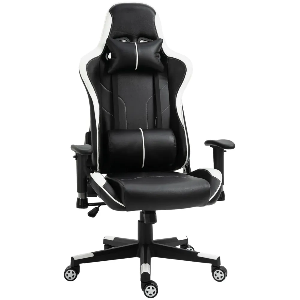 Easycomfort Poltrona da Gaming con Altezza Schienale Regolabile, Sedia Ufficio con Poggiatesta e Cuscino Lombare Nera e Bi...