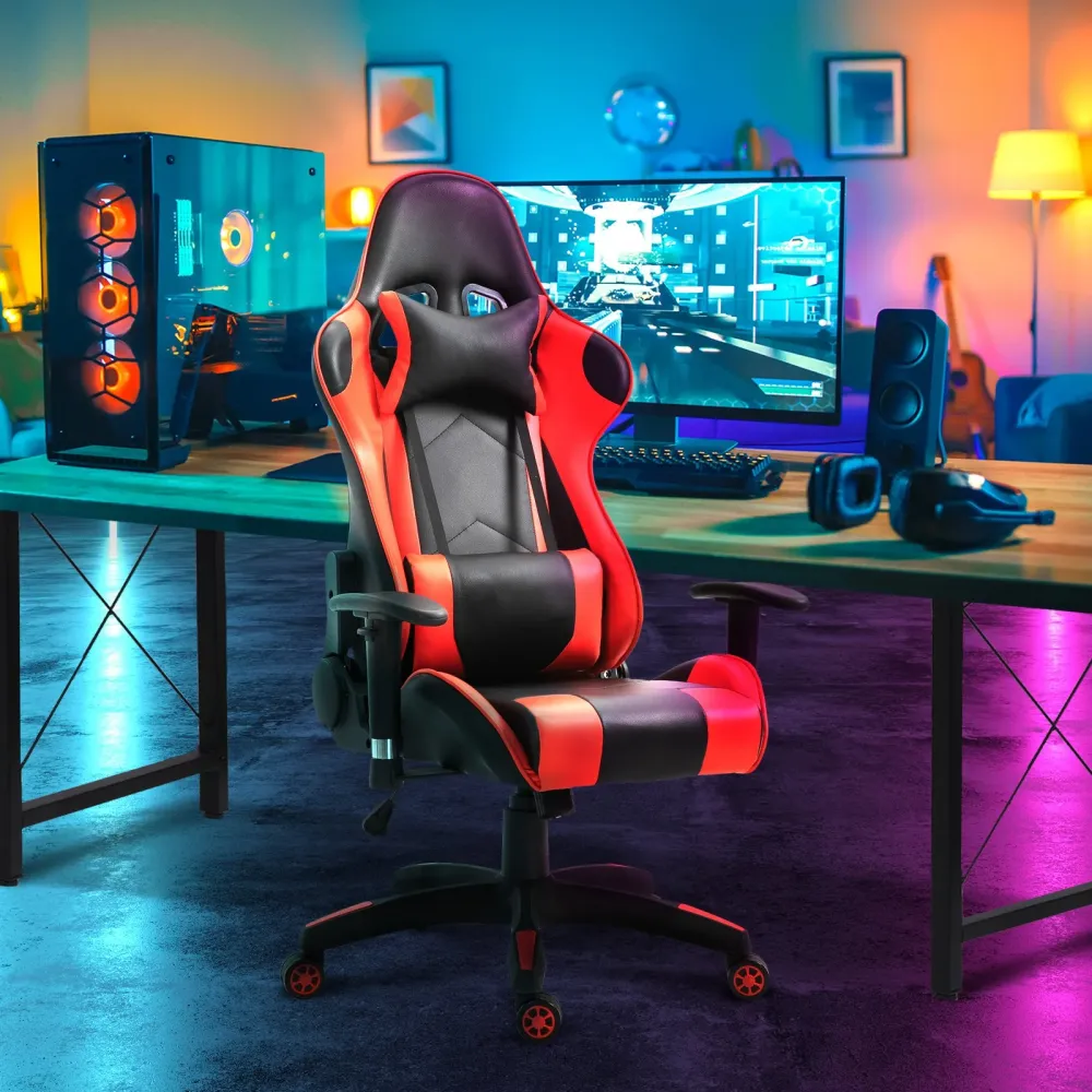 EASYCOMFORT Poltrona da gaming Ecopelle Premium Ergonomica Schienale Alto Nero e Rosso
