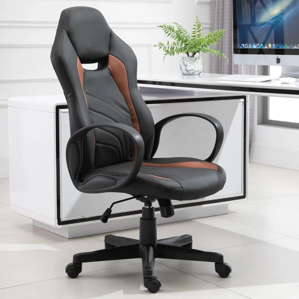 EASYCOMFORT Poltrona da gaming e ufficio Regolabile Ecopelle Marrone e Nera