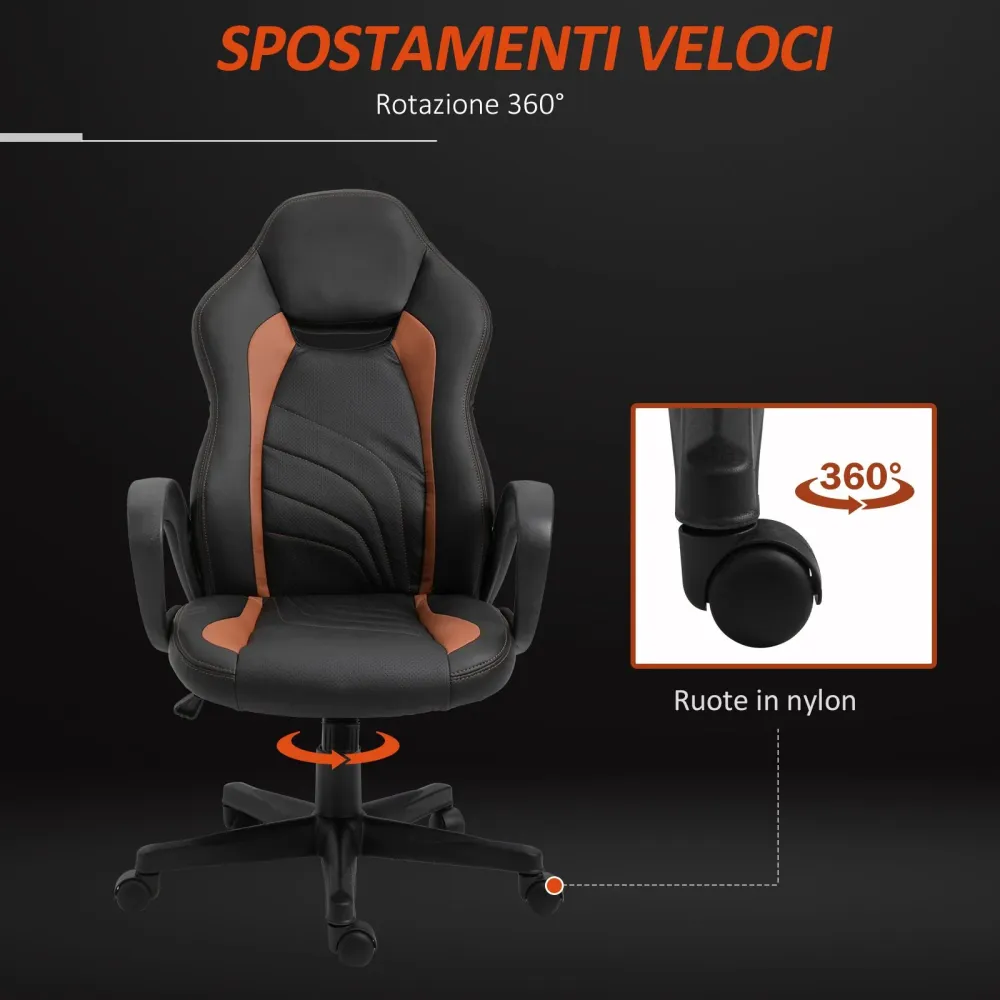 EASYCOMFORT Poltrona da gaming e ufficio Regolabile Ecopelle Marrone e Nera