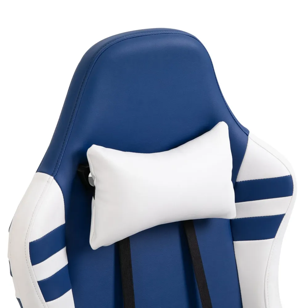EASYCOMFORT Poltrona Gaming e da Ufficio Similpelle Blu e Bianca Reclinabile e con Poggiapiedi Estraibile