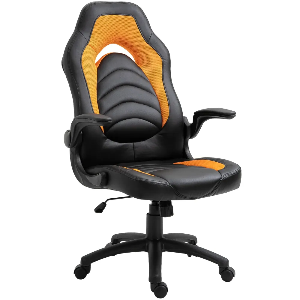 EASYCOMFORT Poltrona da Gaming o da Ufficio Similpelle Gialla, Braccioli Pieghevoli Schienale e Altezza Regolabile 117-127Acm