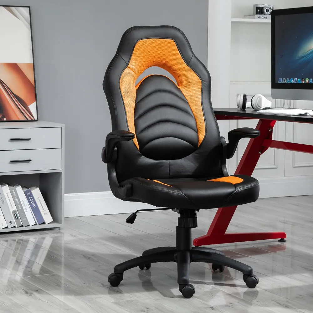 EASYCOMFORT Poltrona da Gaming o da Ufficio Similpelle Gialla, Braccioli Pieghevoli Schienale e Altezza Regolabile 117-127Acm