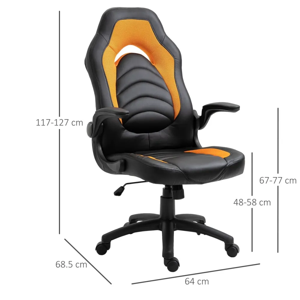 EASYCOMFORT Poltrona da Gaming o da Ufficio Similpelle Gialla, Braccioli Pieghevoli Schienale e Altezza Regolabile 117-127Acm