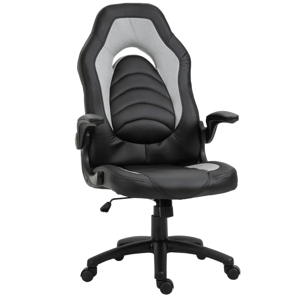 EASYCOMFORT Poltrona da Gaming o da Ufficio Similpelle Grigia, Braccioli Pieghevoli Schienale e Altezza Regolabile 117-127Acm