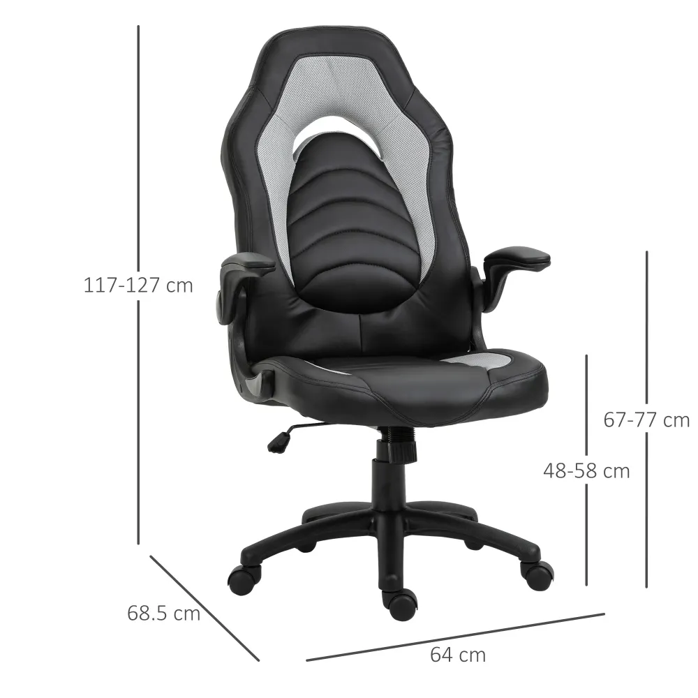 EASYCOMFORT Poltrona da Gaming o da Ufficio Similpelle Grigia, Braccioli Pieghevoli Schienale e Altezza Regolabile 117-127Acm