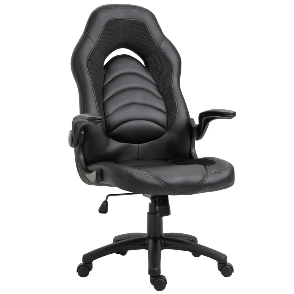 EASYCOMFORT Poltrona Gaming o da Ufficio Similpelle Nera con Braccioli Pieghevoli Schienale e Altezza Regolabile