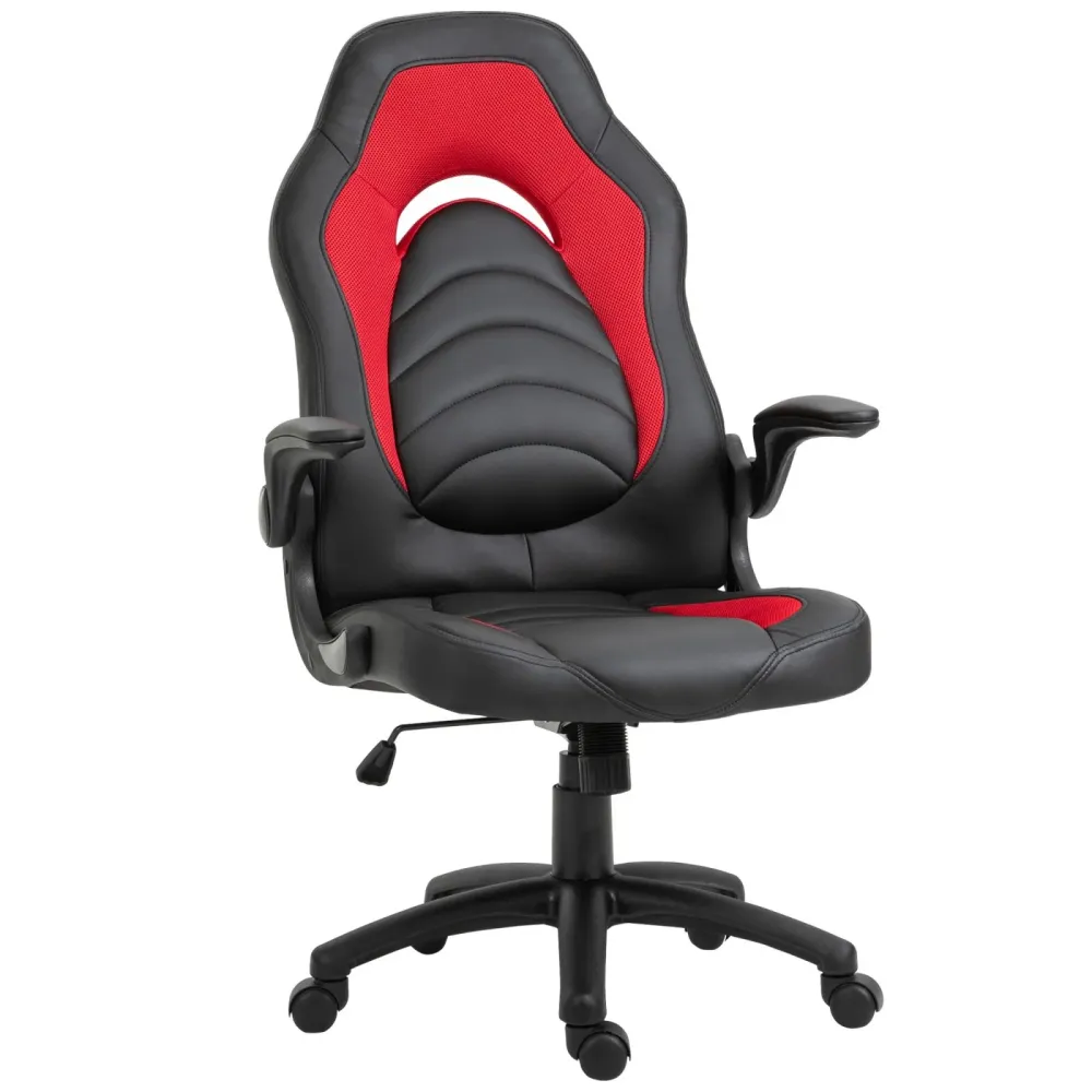 EASYCOMFORT Poltrona Gaming da Ufficio Similpelle Rossa con Braccioli Pieghevoli Altezza e Schienale Regolabile