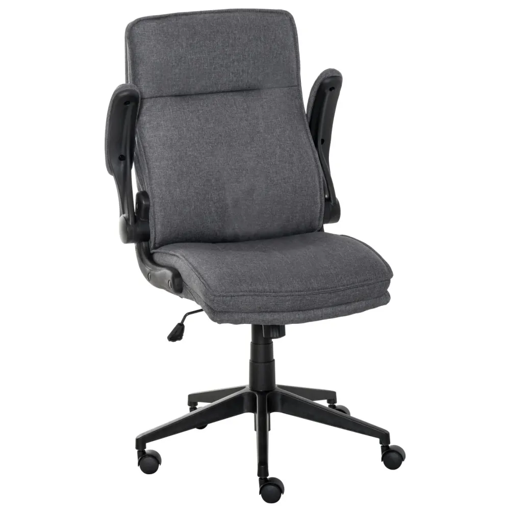 EASYCOMFORT Poltrona Girevole ed Ergonomica, Sedia da Ufficio Imbottita e Regolabile con Braccioli Lino Grigio, 67x70x108-...
