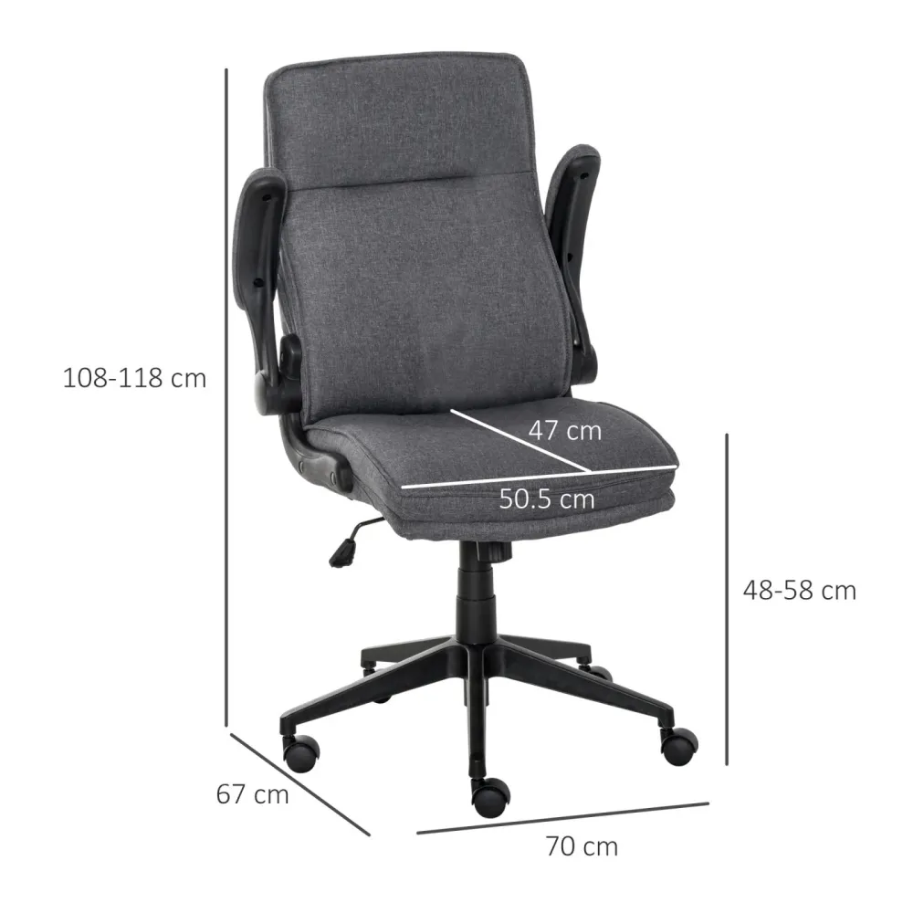 EASYCOMFORT Poltrona Girevole ed Ergonomica, Sedia da Ufficio Imbottita e Regolabile con Braccioli Lino Grigio, 67x70x108-...