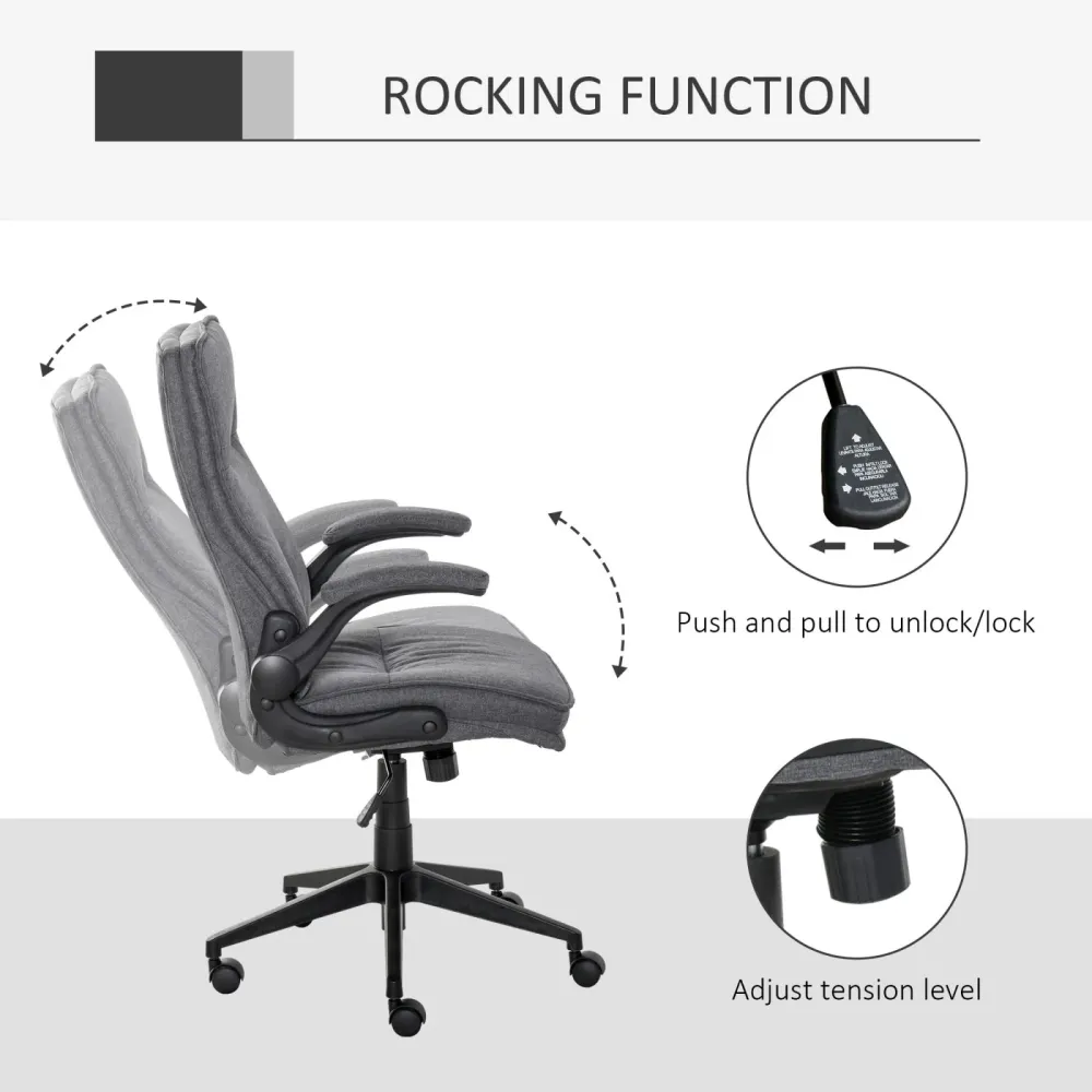 EASYCOMFORT Poltrona Girevole ed Ergonomica, Sedia da Ufficio Imbottita e Regolabile con Braccioli Lino Grigio, 67x70x108-...