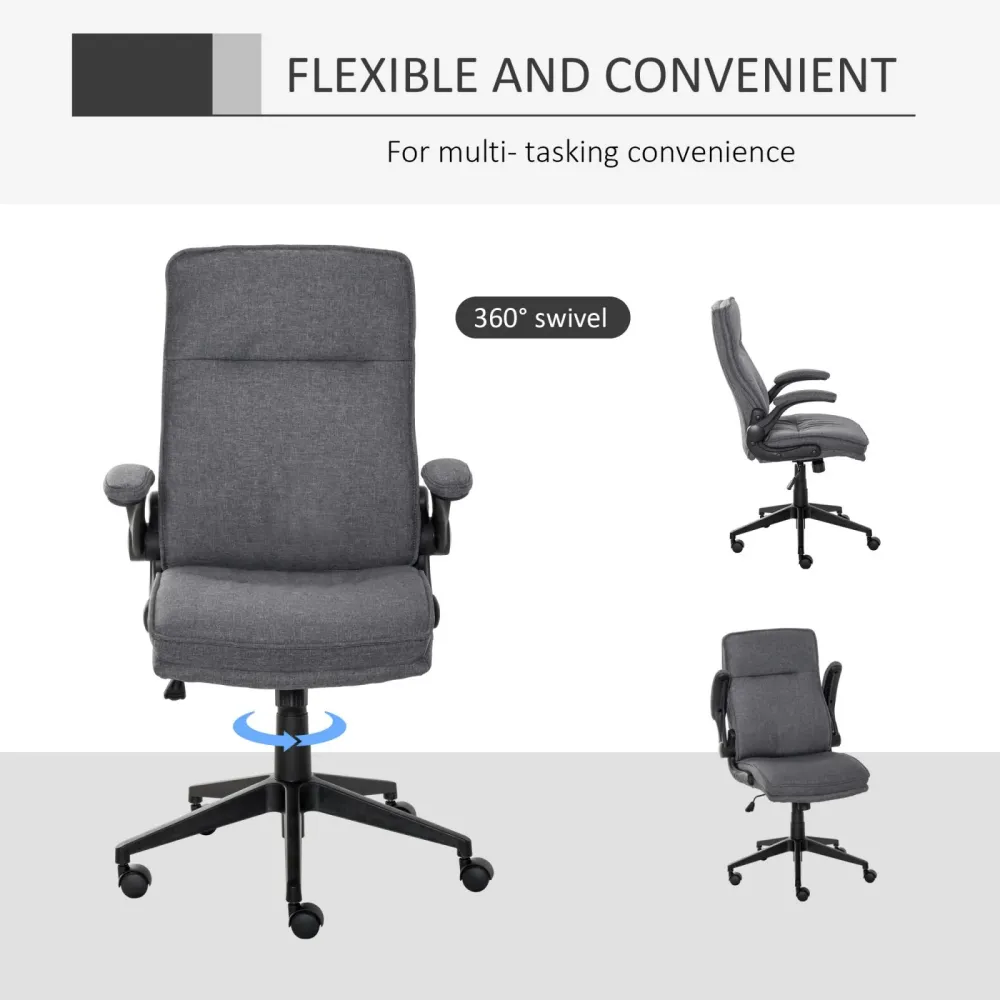 EASYCOMFORT Poltrona Girevole ed Ergonomica, Sedia da Ufficio Imbottita e Regolabile con Braccioli Lino Grigio, 67x70x108-...