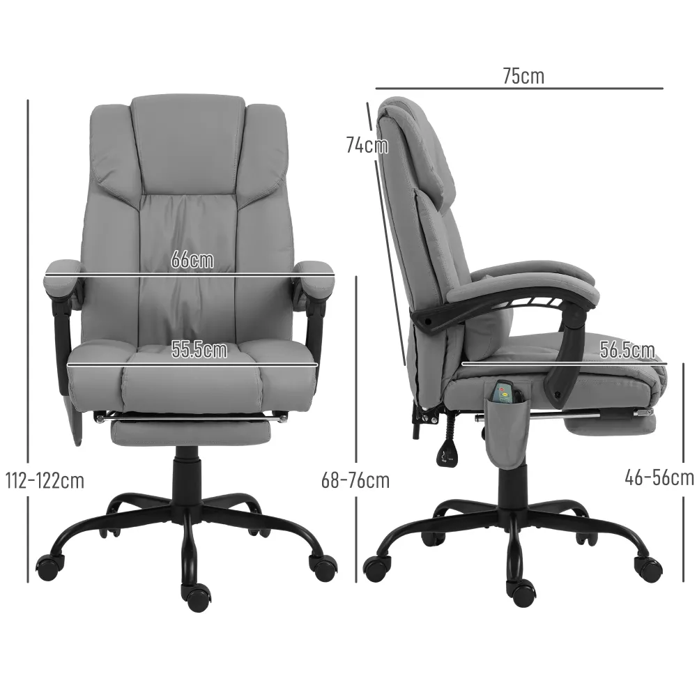 EasyComfort Poltrona Massaggiante e Reclinabile con Poggiapiedi, Finta Pelle e Acciaio, 66x75x112-122 cm, Grigio