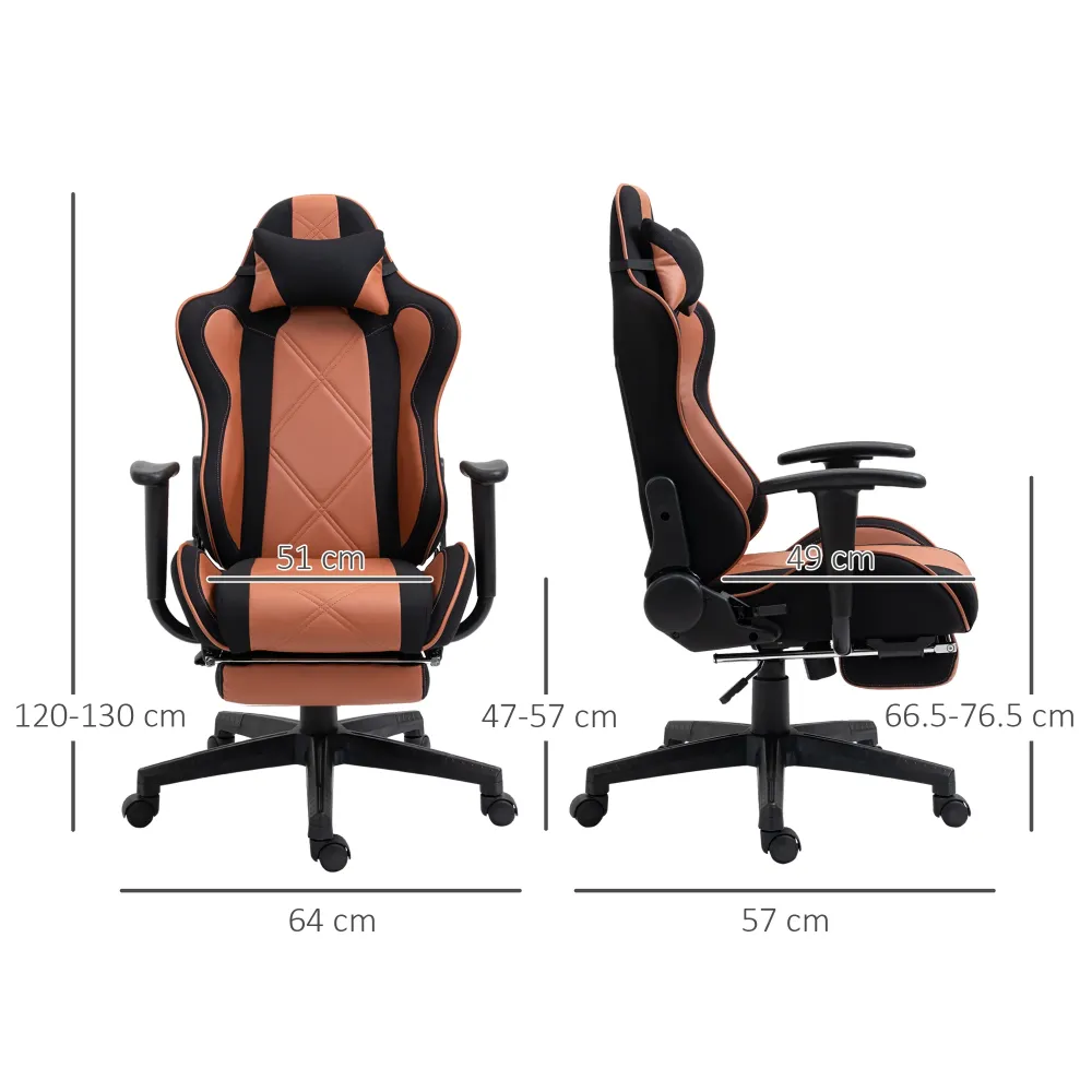Easycomfort Poltrona da Ufficio con Altezza Regolabile Poggiatesta e Poggiapiedi Estraibile, Nera e Marrone 64x57x120-130cm