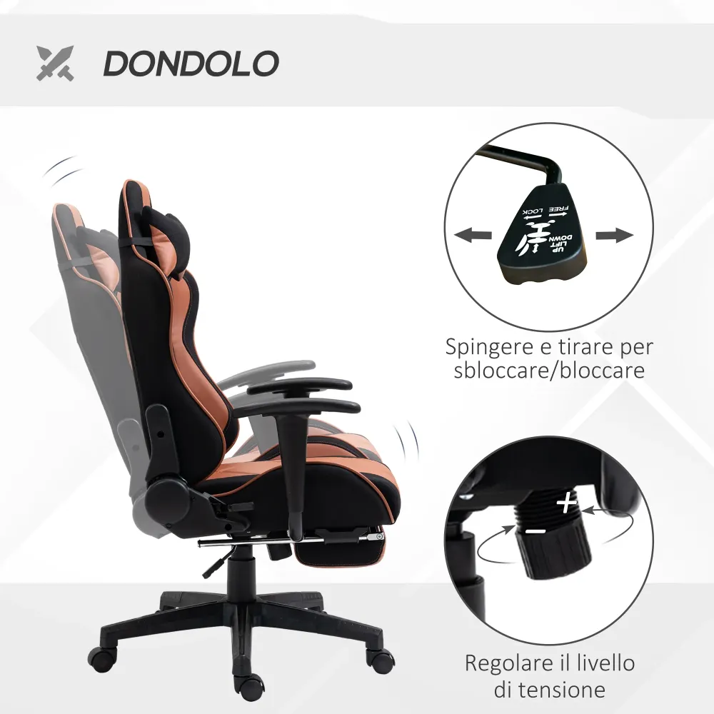 Easycomfort Poltrona da Ufficio con Altezza Regolabile Poggiatesta e Poggiapiedi Estraibile, Nera e Marrone 64x57x120-130cm