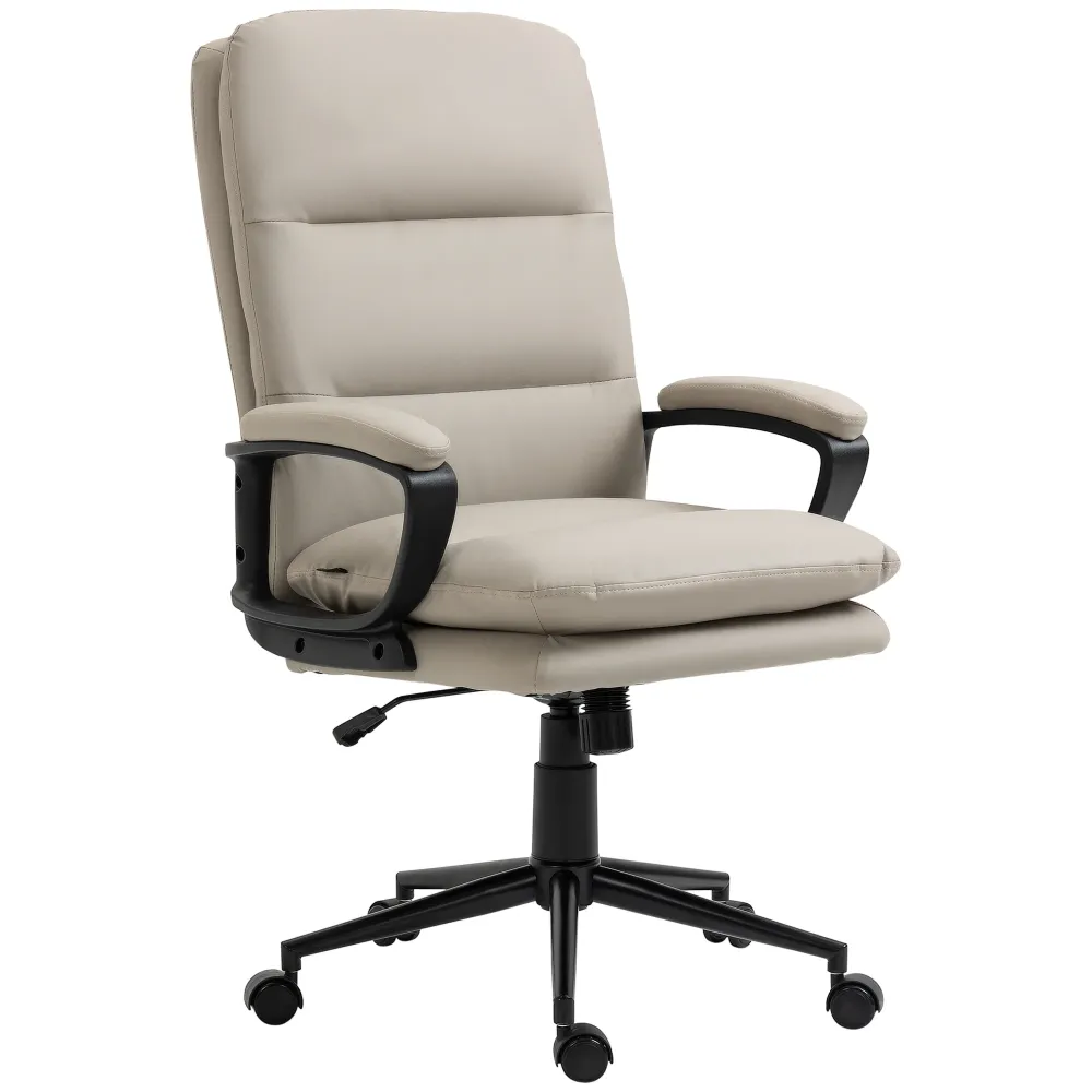 EASYCOMFORT Poltrona da Ufficio con Doppia Imbottitura e Altezza Regolabile Finta Pelle PU, Grigio Chiaro