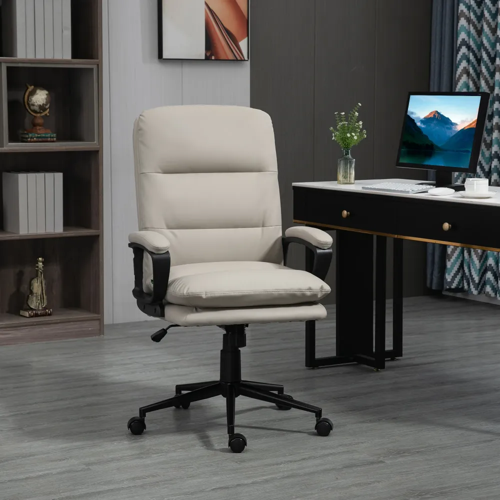 EASYCOMFORT Poltrona da Ufficio con Doppia Imbottitura e Altezza Regolabile Finta Pelle PU, Grigio Chiaro
