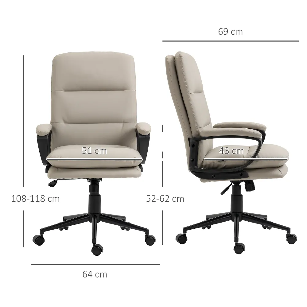 EASYCOMFORT Poltrona da Ufficio con Doppia Imbottitura e Altezza Regolabile Finta Pelle PU, Grigio Chiaro