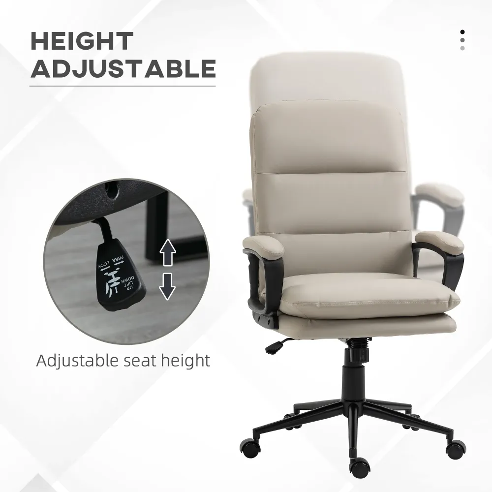 EASYCOMFORT Poltrona da Ufficio con Doppia Imbottitura e Altezza Regolabile Finta Pelle PU, Grigio Chiaro