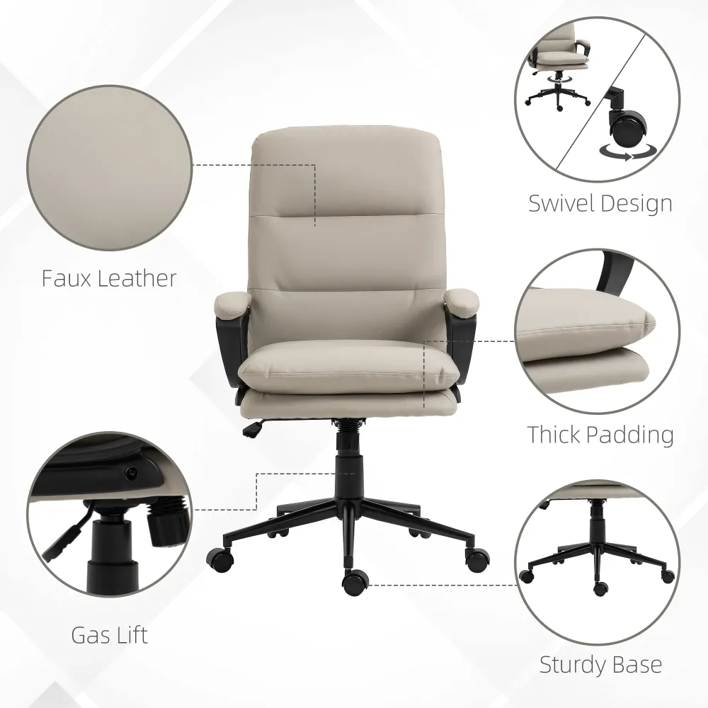EASYCOMFORT Poltrona da Ufficio con Doppia Imbottitura e Altezza Regolabile Finta Pelle PU, Grigio Chiaro
