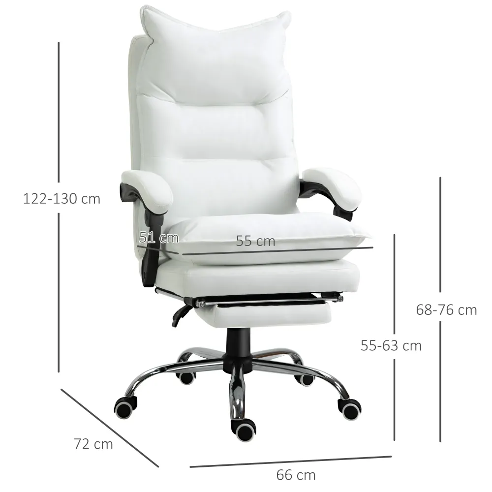 Easycomfort Poltrona da Ufficio Finta Pelle Bianca, Altezza Regolabile con Schienale Reclinabile 155° e Poggiapiedi